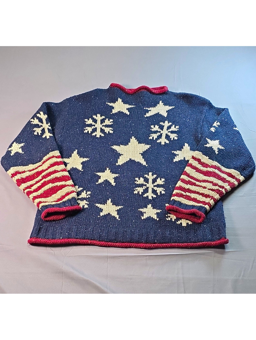 VTG Coldwater Creek Patriotic 90s Heavy Knit Sweater Stars Stripes Large